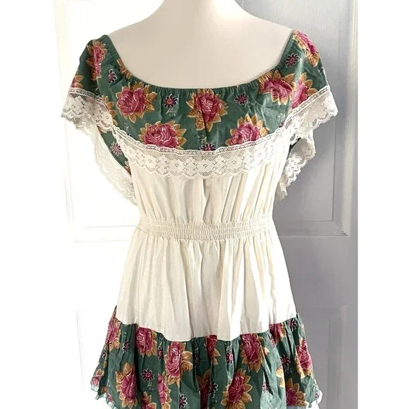 Vintage Young Edwardian by Arpeja Ivory Floral Lace Detail Ruffled Maxi Dress M - Picture 3 of 5